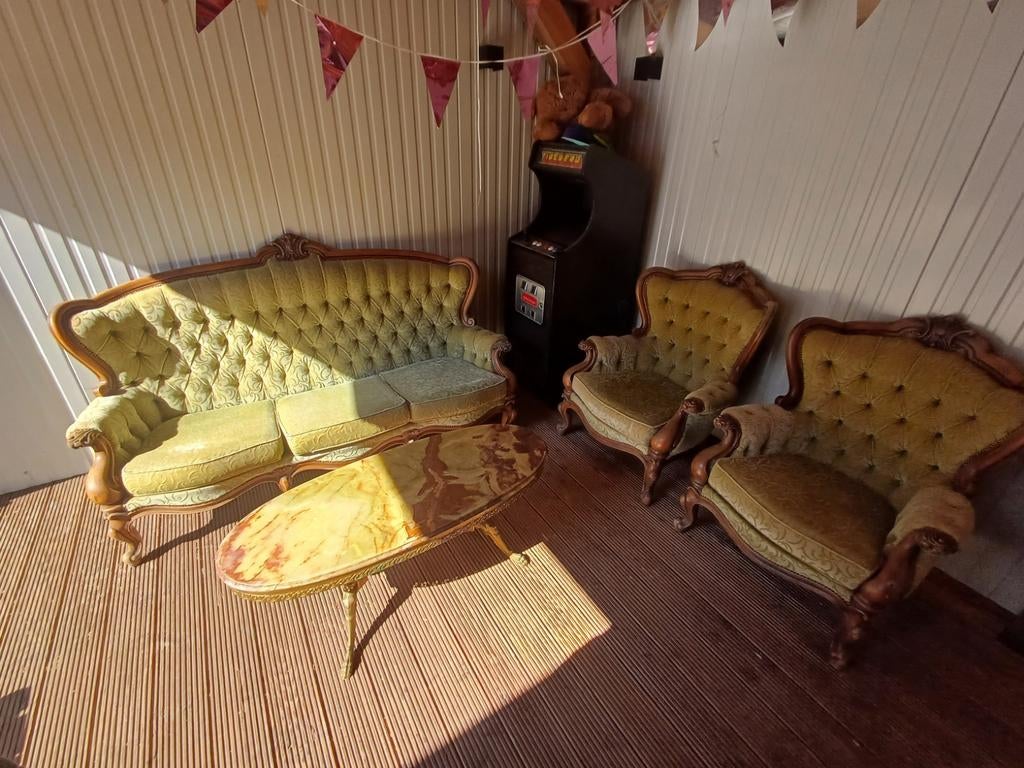 Bank, stoelen en tafeltje, Huis en Inrichting, Banken | Bankstellen, Ophalen, Gebruikt, Barok, 150 tot 200 cm