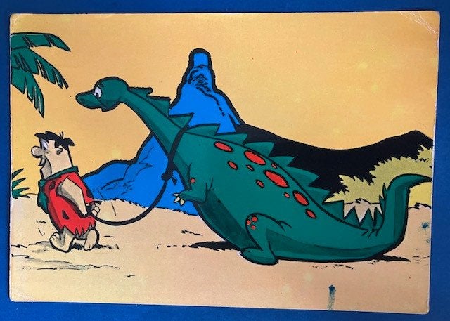 Fred Flintstone met Dino / getekende kaart 1963, Ophalen of Verzenden, 1960 tot 1980, Gelopen, Overige thema's