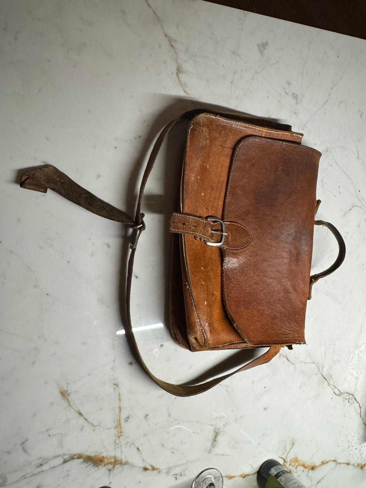 Vintage leren aktetas /schooltas, Gebruikt, Bruin, Aktetas, Ophalen of Verzenden