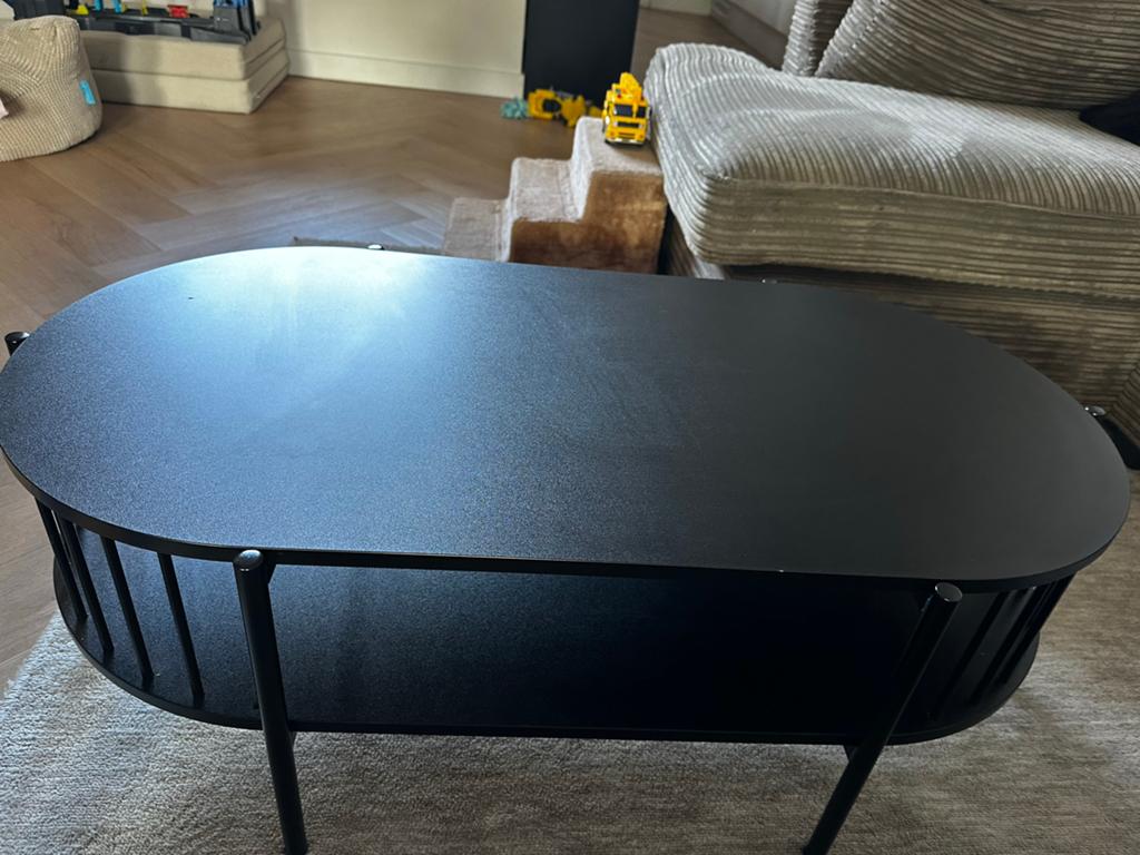Zwarte ovale salontafel met spijlen, 2 missen, Ophalen, Gebruikt, 100 tot 150 cm, 50 tot 100 cm