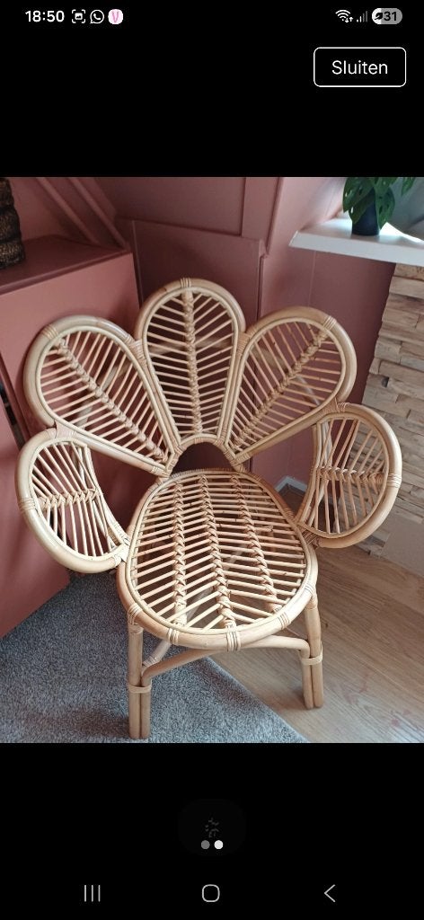 Rotan bloemstoel - uniek design, Ophalen, Bohemian, Vintage, Uniek, Nieuw, 75 tot 100 cm