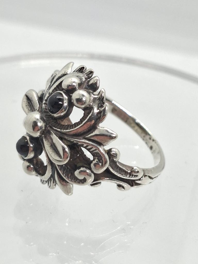 Art Nouveau Zilveren Ring met Granaat (835, Maat 56), Ophalen of Verzenden, 17 tot 18, Met edelsteen, Dame