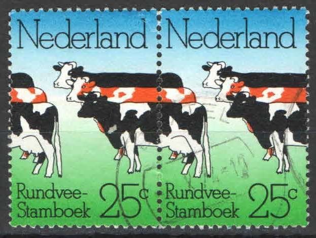 Nederland NVPH nr 1052 paar gestempeld Doorloper 1974, Postzegels en Munten, Ophalen of Verzenden, Na 1940, Gestempeld
