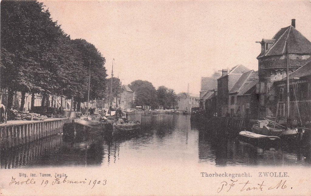 Zwolle - Thorbeckegracht met boten (gel. 1903), Ophalen of Verzenden, Voor 1920, Gelopen, Overijssel