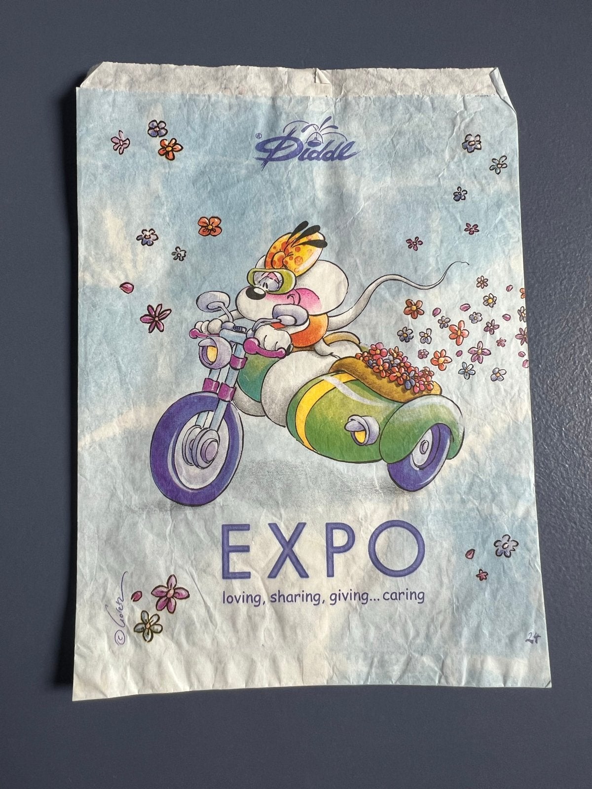 Diddl Expo papieren zakje - Diddlina op motor met zijspan, Ophalen of Verzenden, Diddl, Gebruikt, Papier, Kaart of Schrift