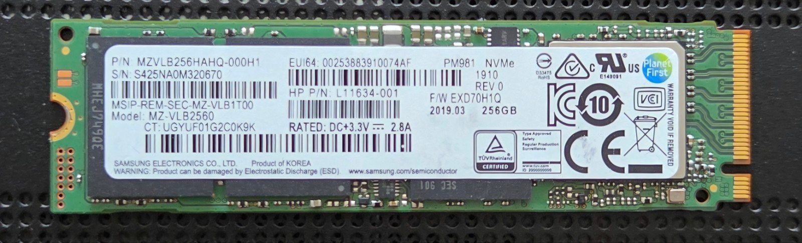 Samsung PM981 NVMe M.2 SSD 256GB - 2280 Form Factor, Computers en Software, Harde schijven, Intern, Samsung, Nvme, Uistekende healt