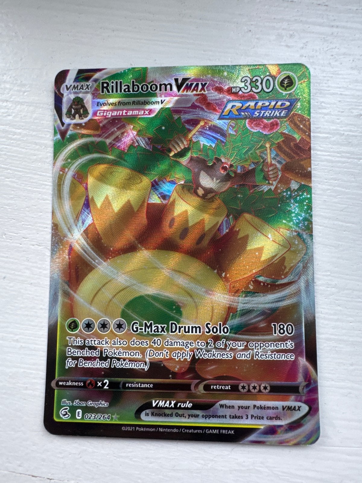 Pokémon Rillaboom VMAX Rapid Strike 023/204, Ophalen of Verzenden, Zo goed als nieuw, Losse kaart