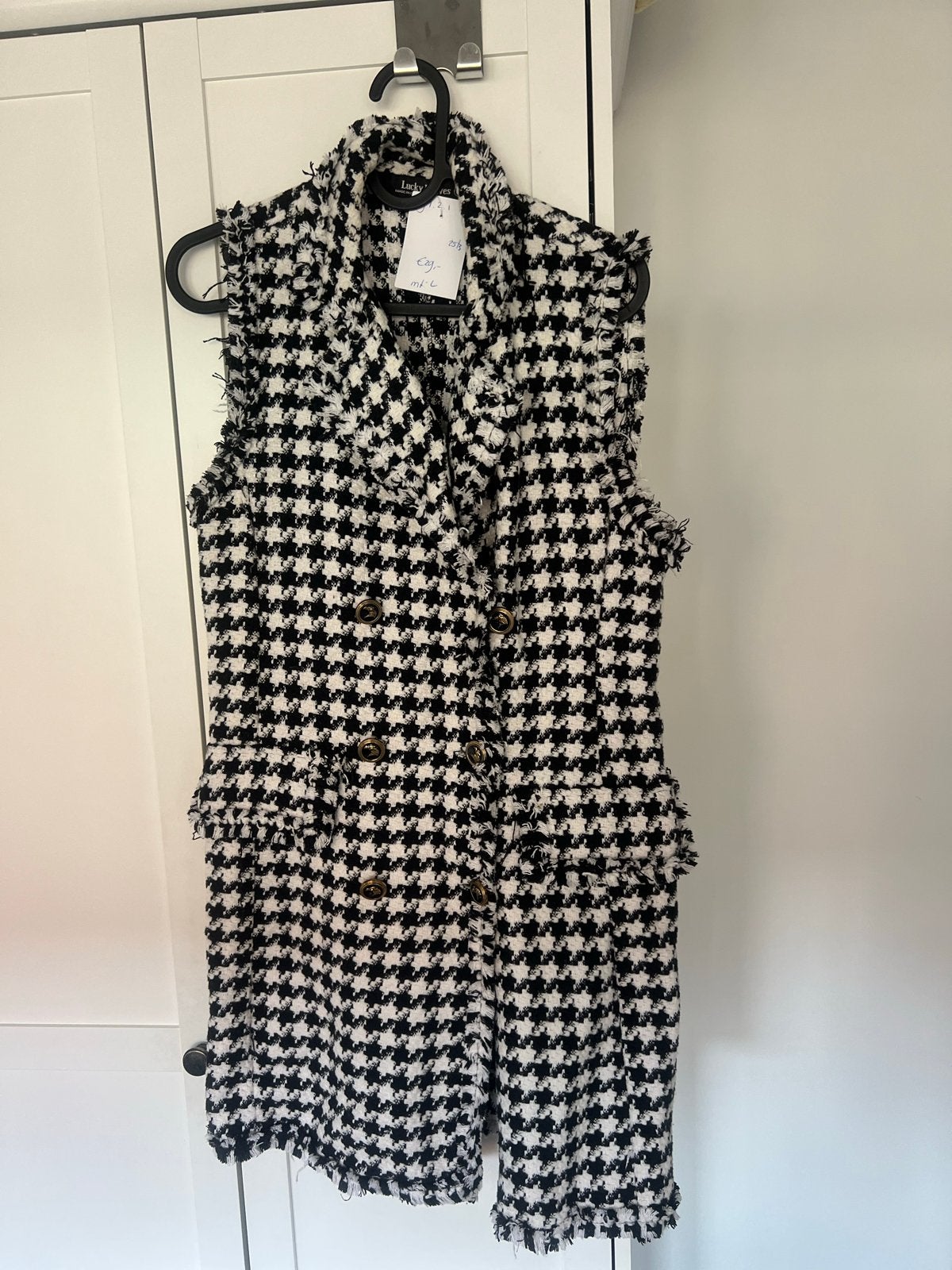 Prachtige bouclé maat M gilet met pied-de-poule patroon, Maat 38/40 (M), Zwart, Ophalen of Verzenden, Zo goed als nieuw