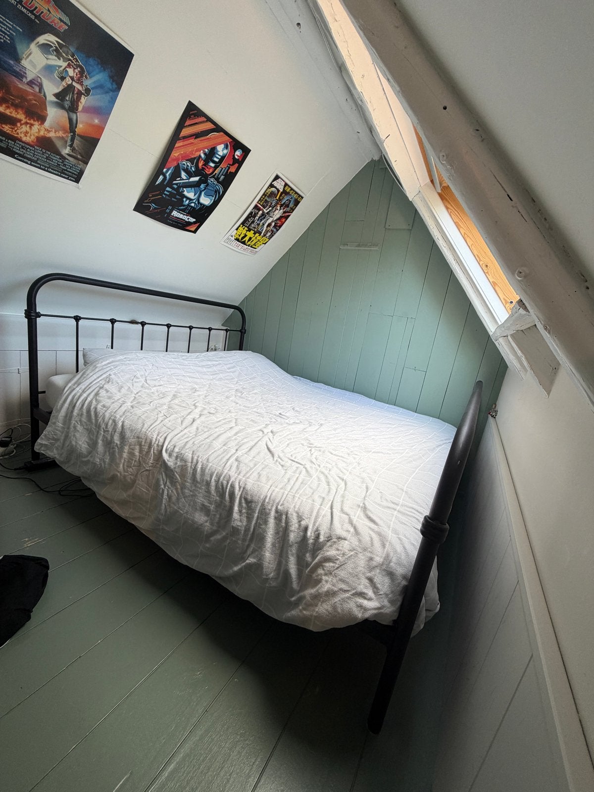 Klassiek tweepersoonsbed matzwart metaal met matras, Ophalen, Gebruikt, Tweepersoons, Overige maten