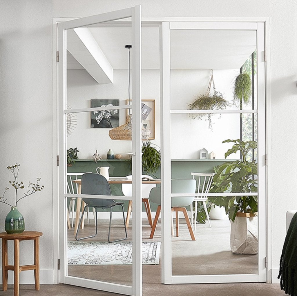 Staal look houten binnendeur wit | Stomp | Kant-en-klaar, Niet ingevuld, 80 tot 100 cm, Binnendeur, Niet ingevuld