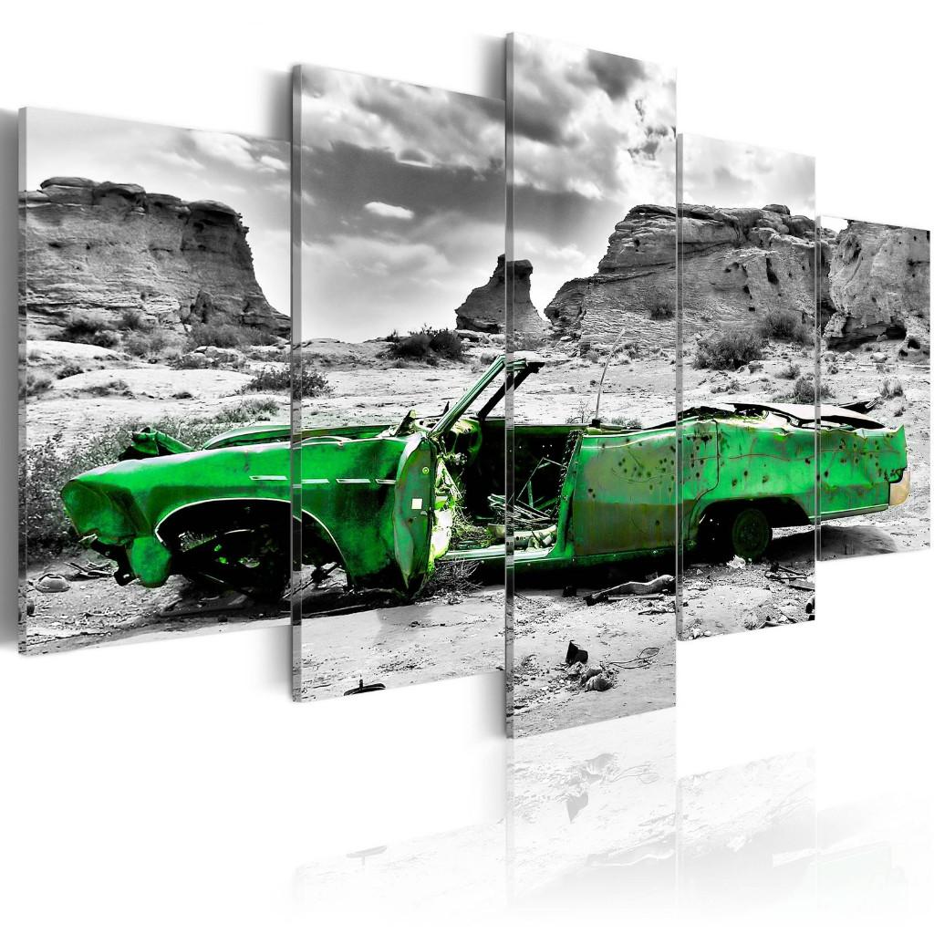 22 Groen Oldtimer Cabrio 5 Luik Canvas Schilderij 200x100cm, Ophalen of Verzenden