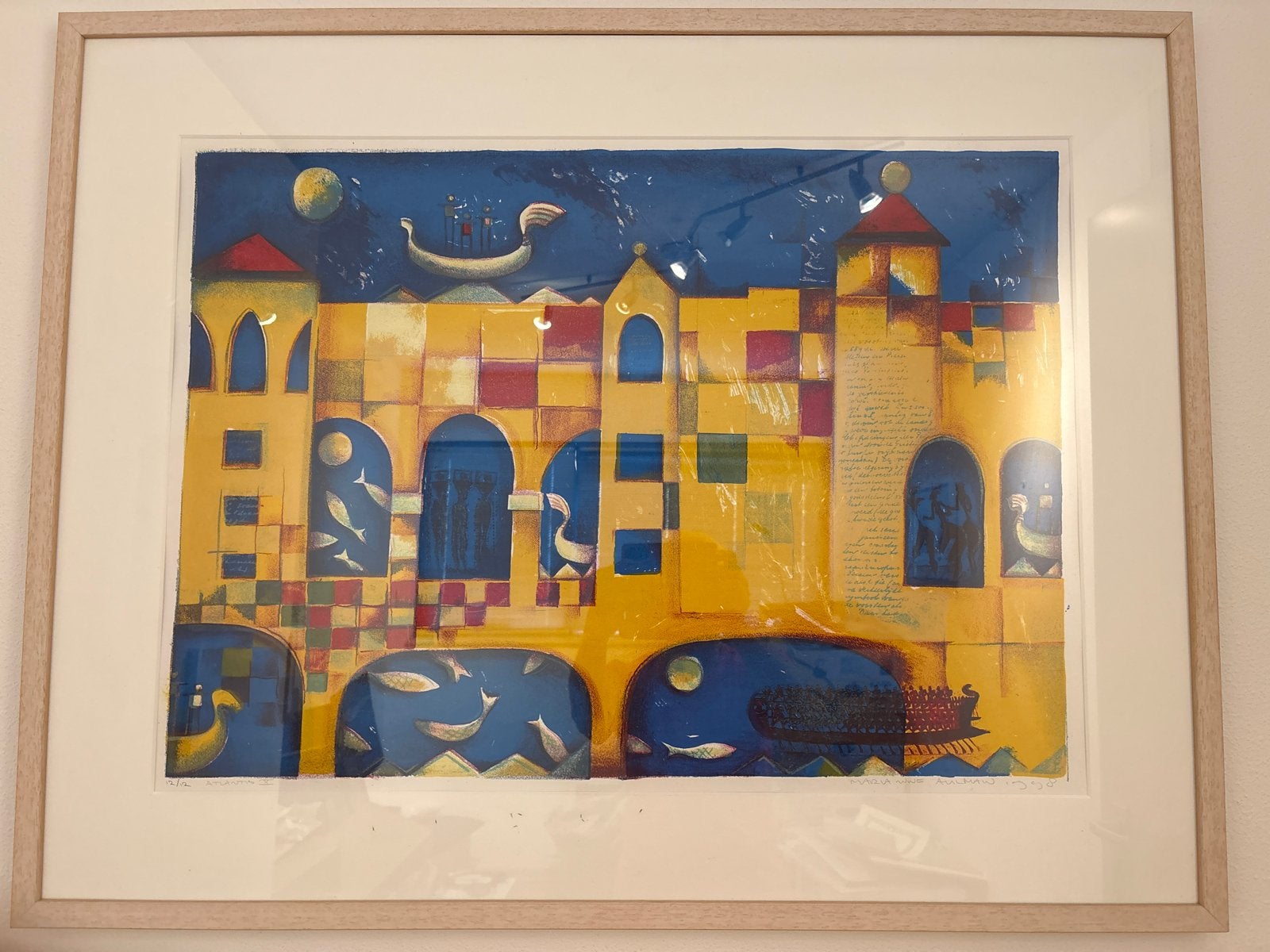Litho Atlantis van Marianne Aulman - 1998, Antiek en Kunst, Kunst | Litho's en Zeefdrukken, Ingelijst, Ophalen, Overige onderwerpen