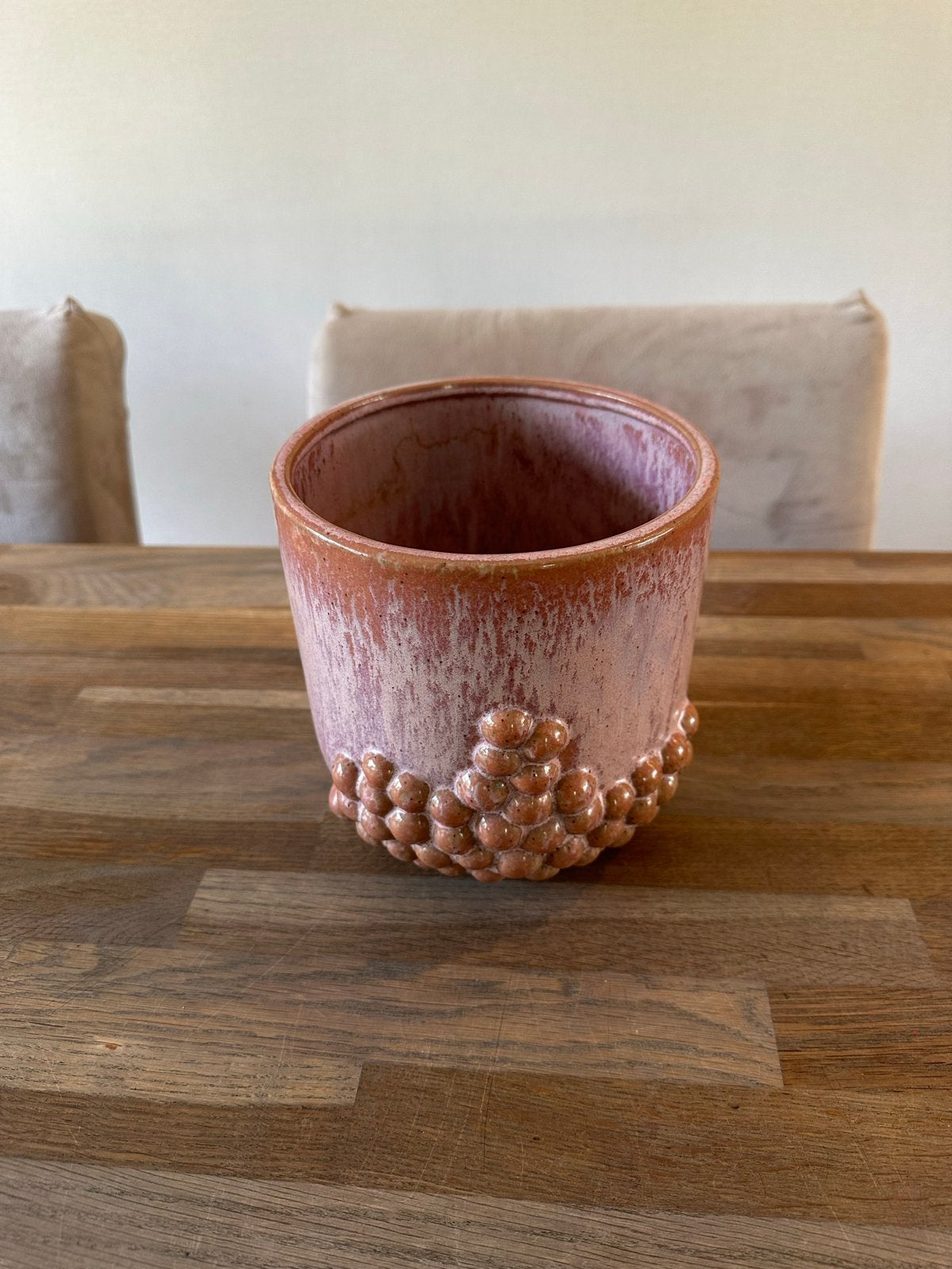 Bloempot 17cm Intratuin - Roze gewerkt Aardewerk, Rond, Binnen, Ophalen of Verzenden, Zo goed als nieuw