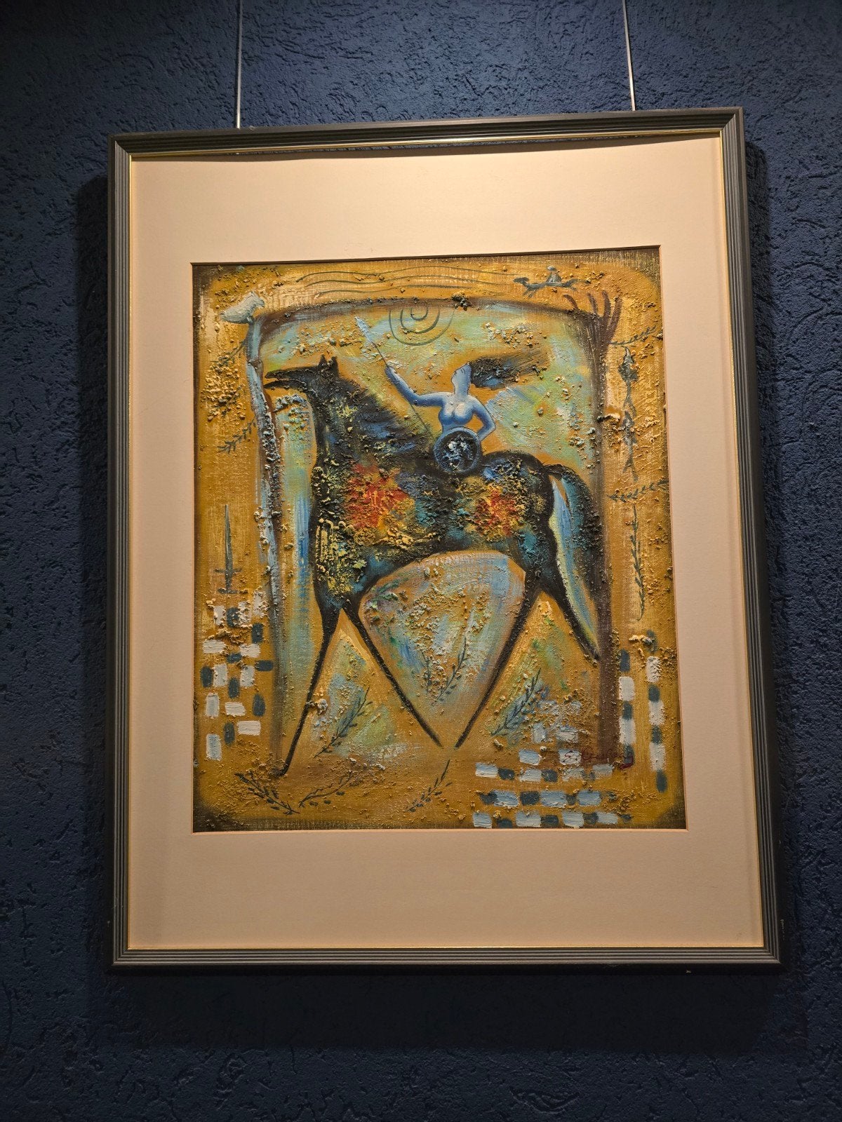 Abstract schilderij met ruiter en paard, ingelijst, Ophalen, Olieverf, Overige onderwerpen, Ingelijst