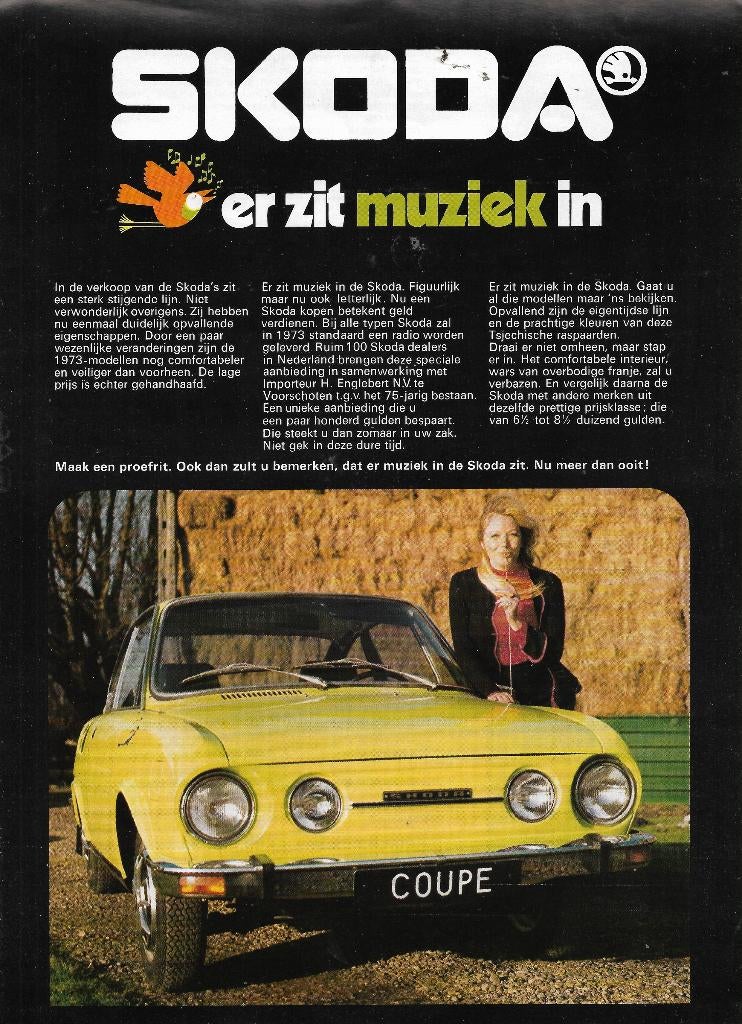 Leaflet/sheet SKODA, programma/modellen 1973 (NL), Verzenden, Englebert, Voorschoten., Zo goed als nieuw, Overige merken