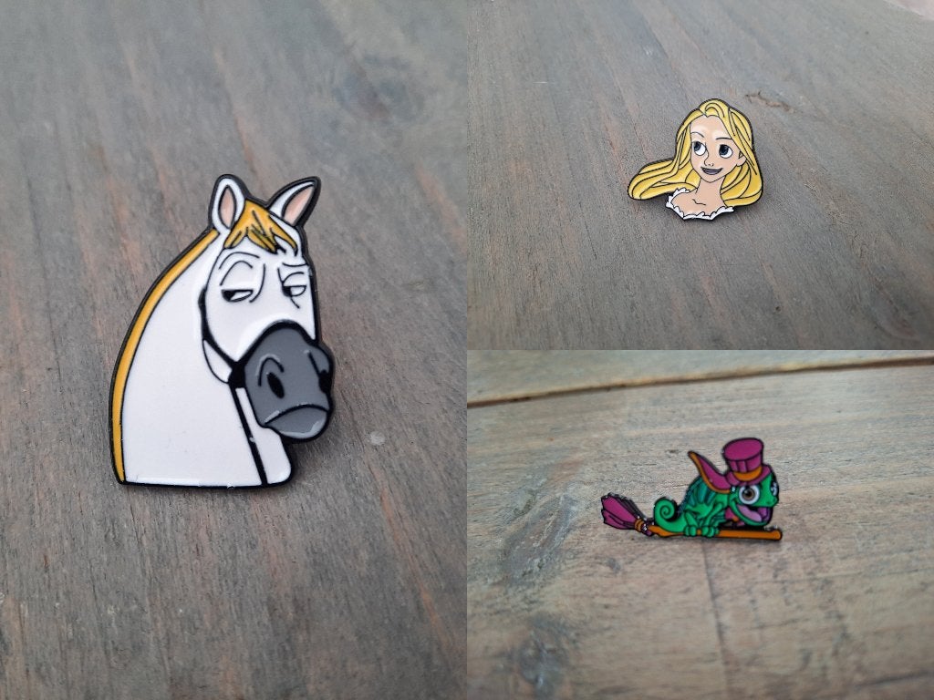 3 leuke pins van de tekenfilm Rapunzel te koop, Ophalen of Verzenden, Nieuw, Overige onderwerpen, Speldje of Pin