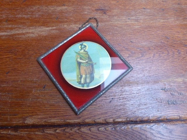 Antieke wanddecoratie achter glas, ridder, Ophalen of Verzenden