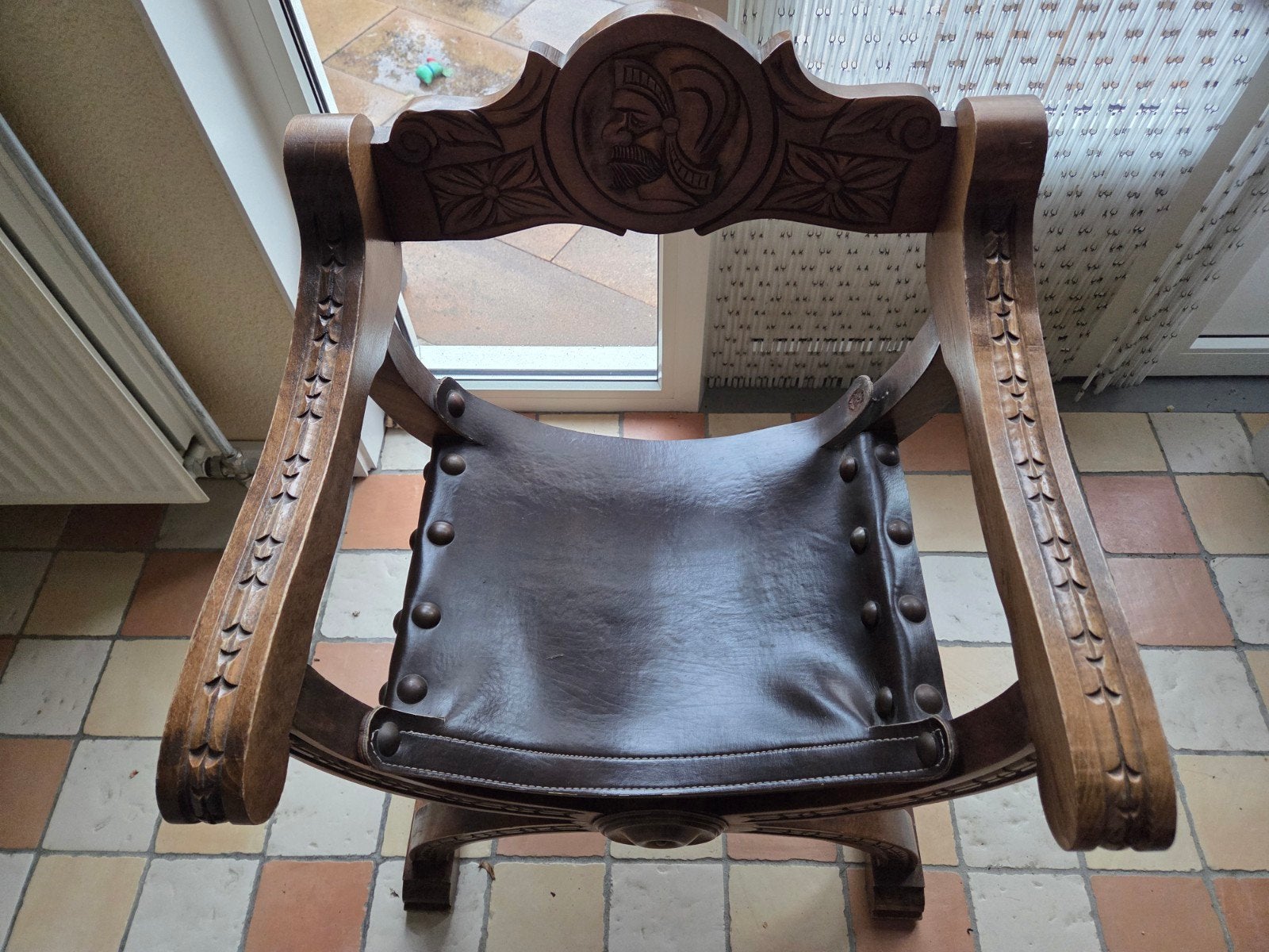Vintage Dagobert Stoel (Savonarola) – Eiken & Leer, Ophalen