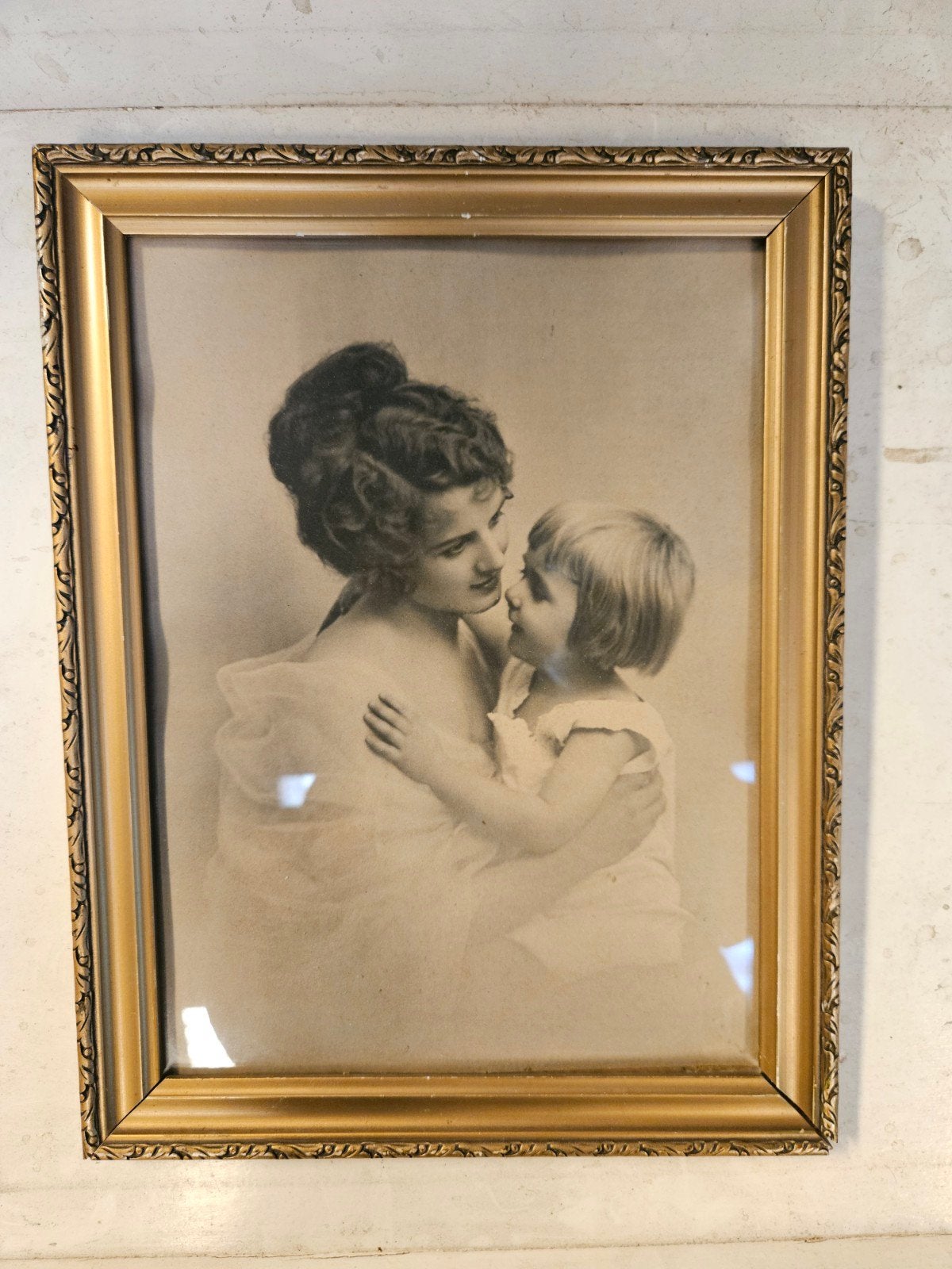 Brocante lijst met moeder en kind afbeelding, Antiek en Kunst, Ophalen