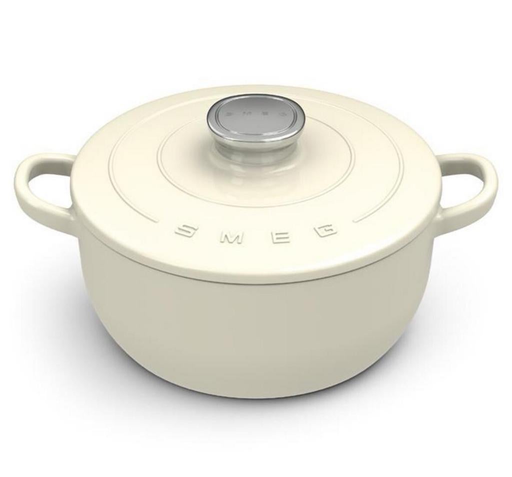 SMEG Gietijzeren Braadpan 24cm - Crème, Huis en Inrichting, Keuken | Potten en Pannen, Gietijzer, Nieuw, Ophalen of Verzenden