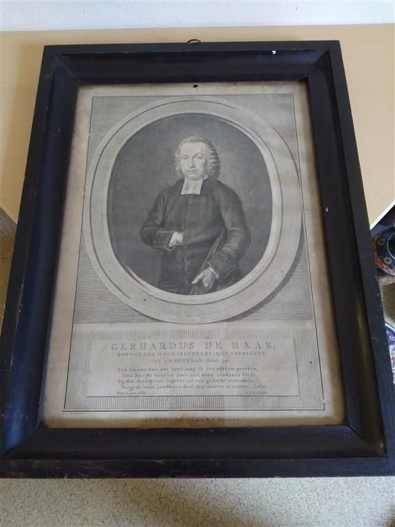 Te koop: zeer oude prent in lijst  dominee 1730-1850 periode, Ophalen of Verzenden