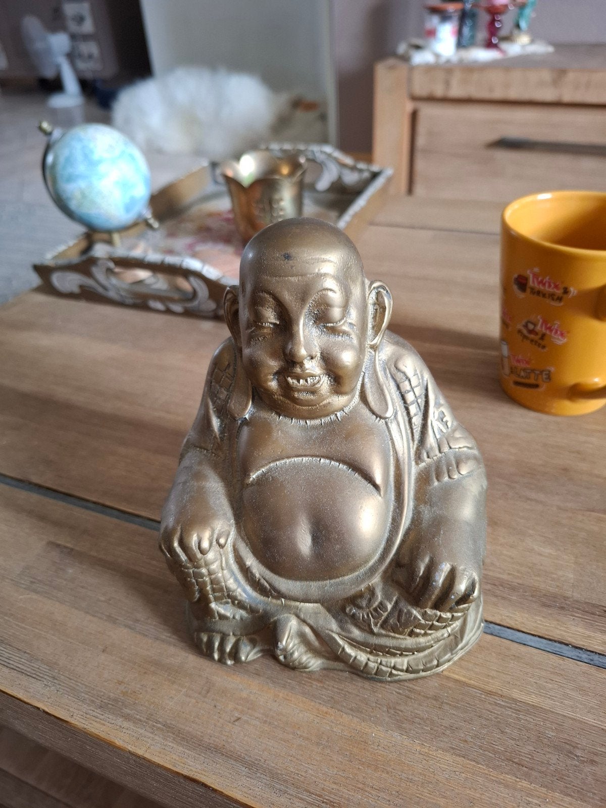 Vintage/Antieke Lachende Boeddha van Messing, Ophalen of Verzenden