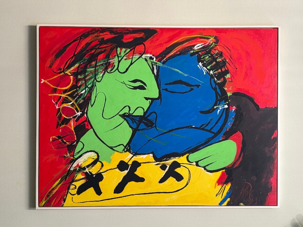 Modern schilderij in de stijl van Herman Brood, ingelijst, Ophalen, Acrylverf, Ingelijst, Hout