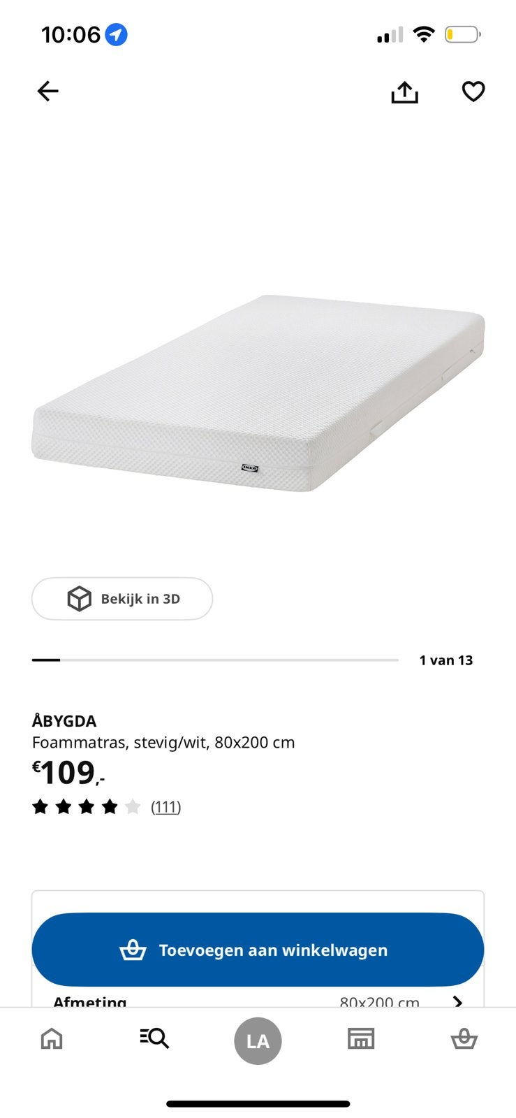 IKEA Abygda matras 80x200 stevig, Ophalen, Eenpersoons, Zo goed als nieuw, 80 cm