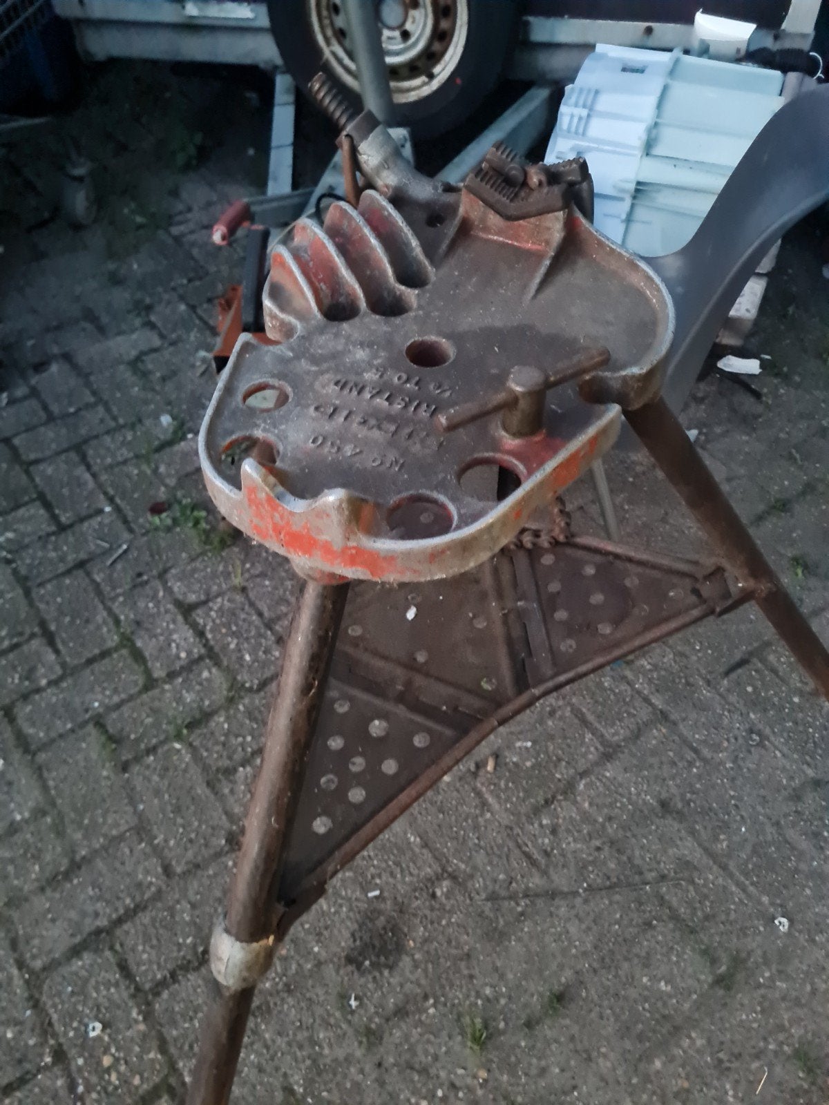 Ridgid No. 450 Tristand pijpenbankschroef - Gebruikt, Ophalen, Gebruikt, Bankschroef, Ridgid Tool Company