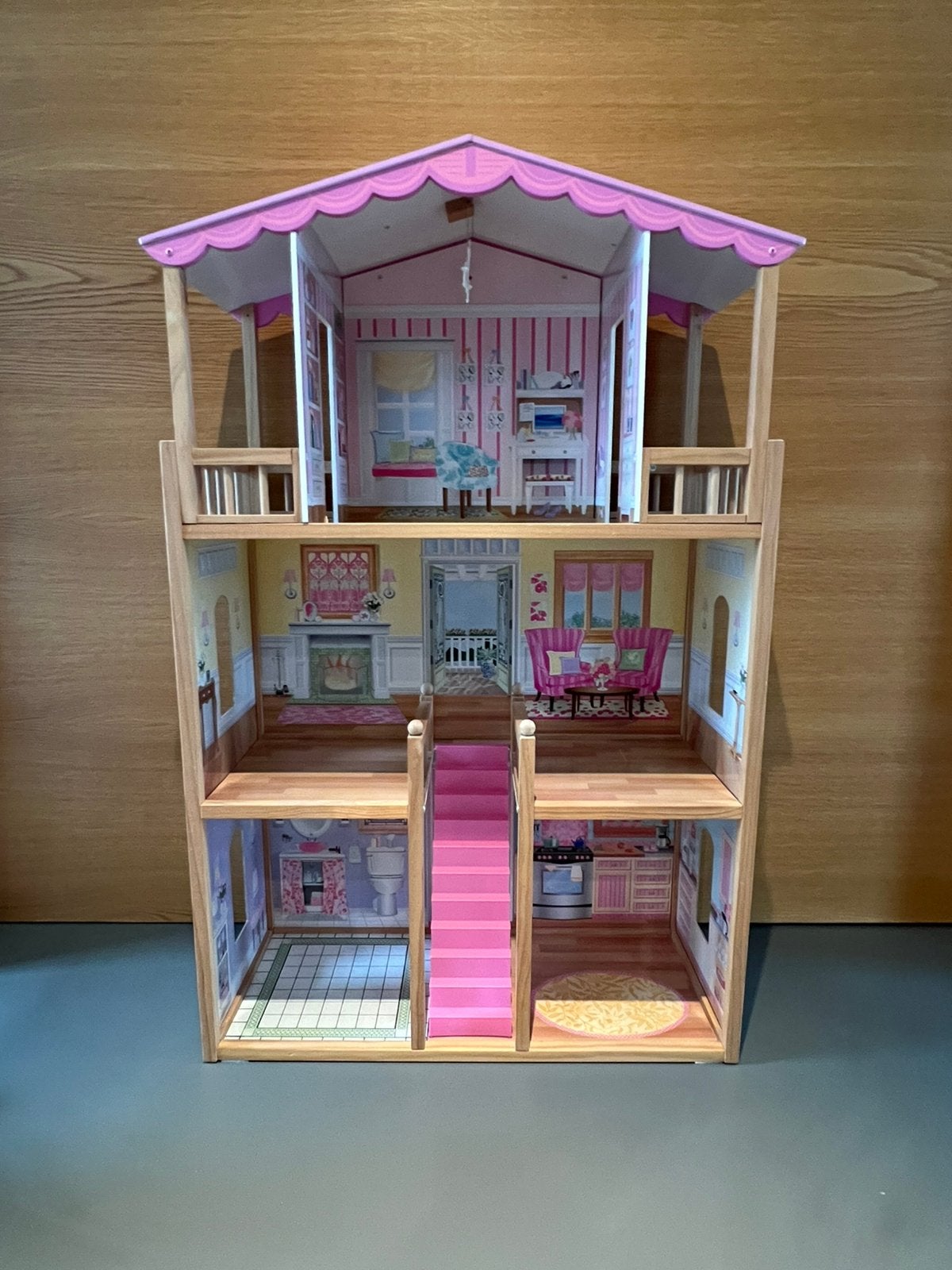 Houten poppenhuis groot met meubels, Kinderen en Baby's, Speelgoed | Poppenhuizen, Ophalen, Zo goed als nieuw, Poppenhuis