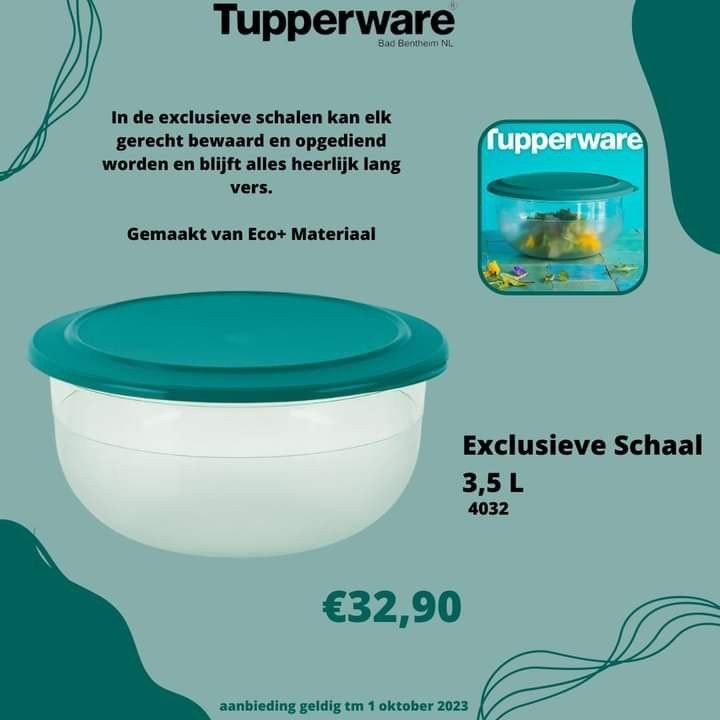 Tupperware exclusieve kommen, groen deksel, nieuw, Schaal, Nieuw, Ophalen of Verzenden, Met deksel