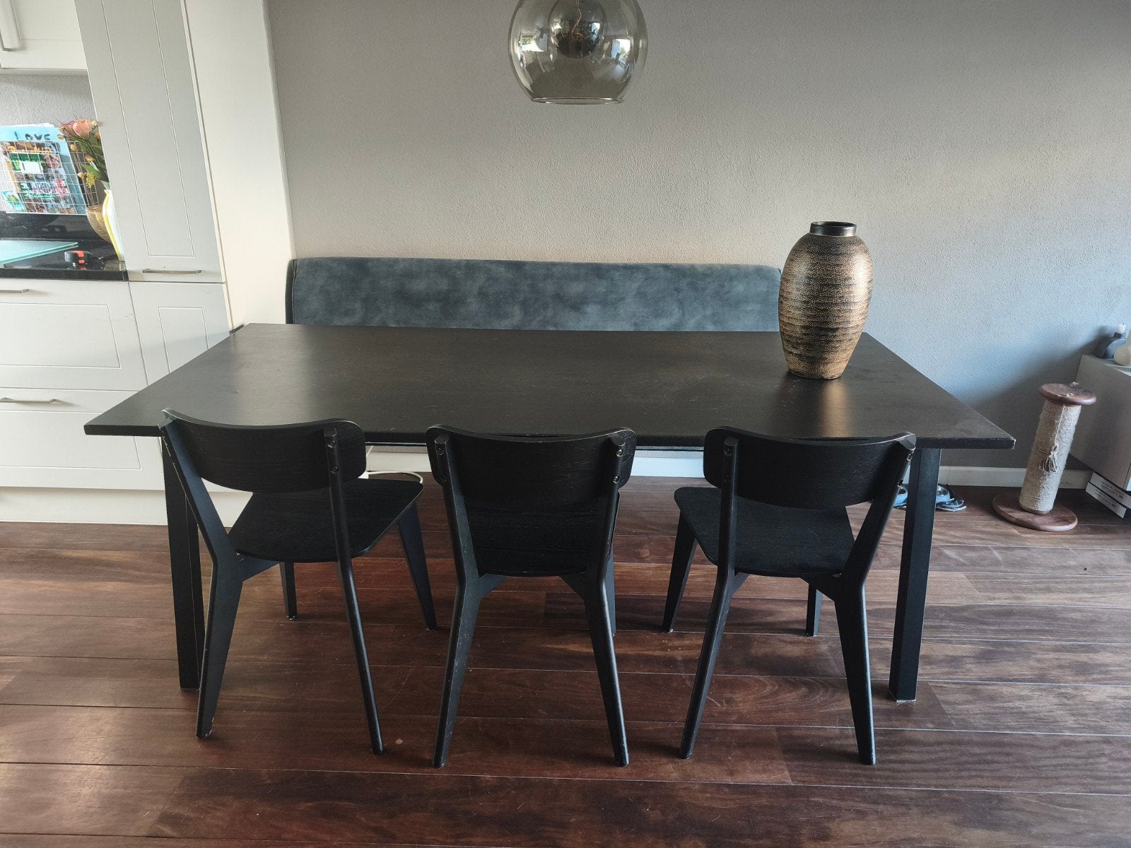 Eetkamerset eettafel met stoelen en bank, Ophalen, Gebruikt, Rechthoekig, 50 tot 100 cm