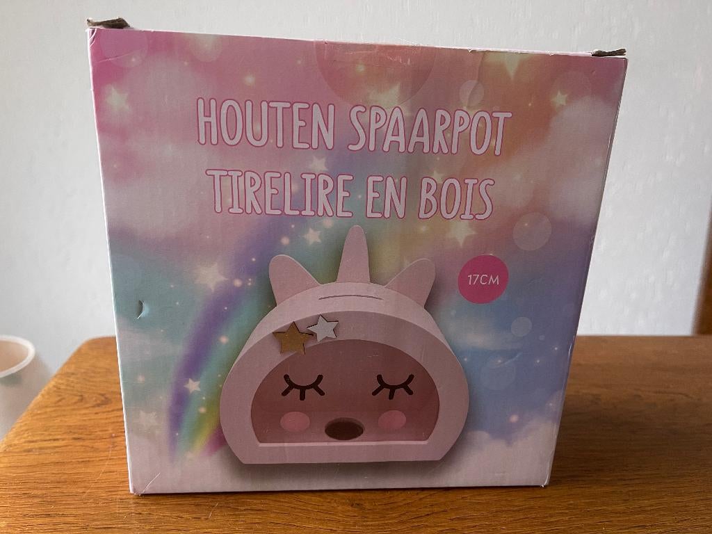 Houten Spaarpot 'Roze' Nieuw in Doos, Ophalen of Verzenden, Nieuw, Steen, Aardewerk of Keramiek, Dier