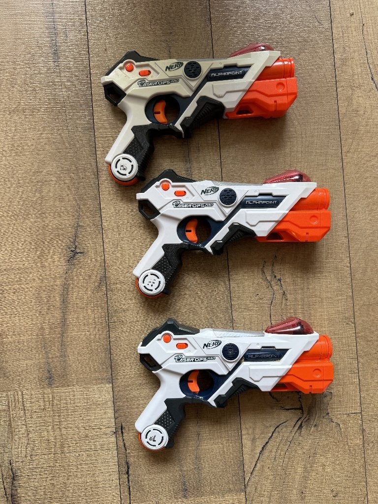 3 nerf lasers pro -  alphapoint blasters, Kinderen en Baby's, Speelgoed | Buiten | Actiespeelgoed, Ophalen, Gebruikt