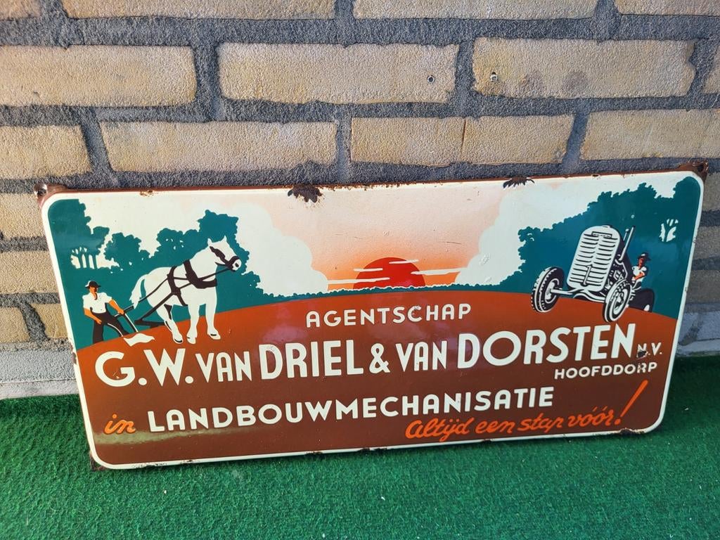 emaille reclame bord van driel & van dorsten, Ophalen of Verzenden, Gebruikt, Reclamebord