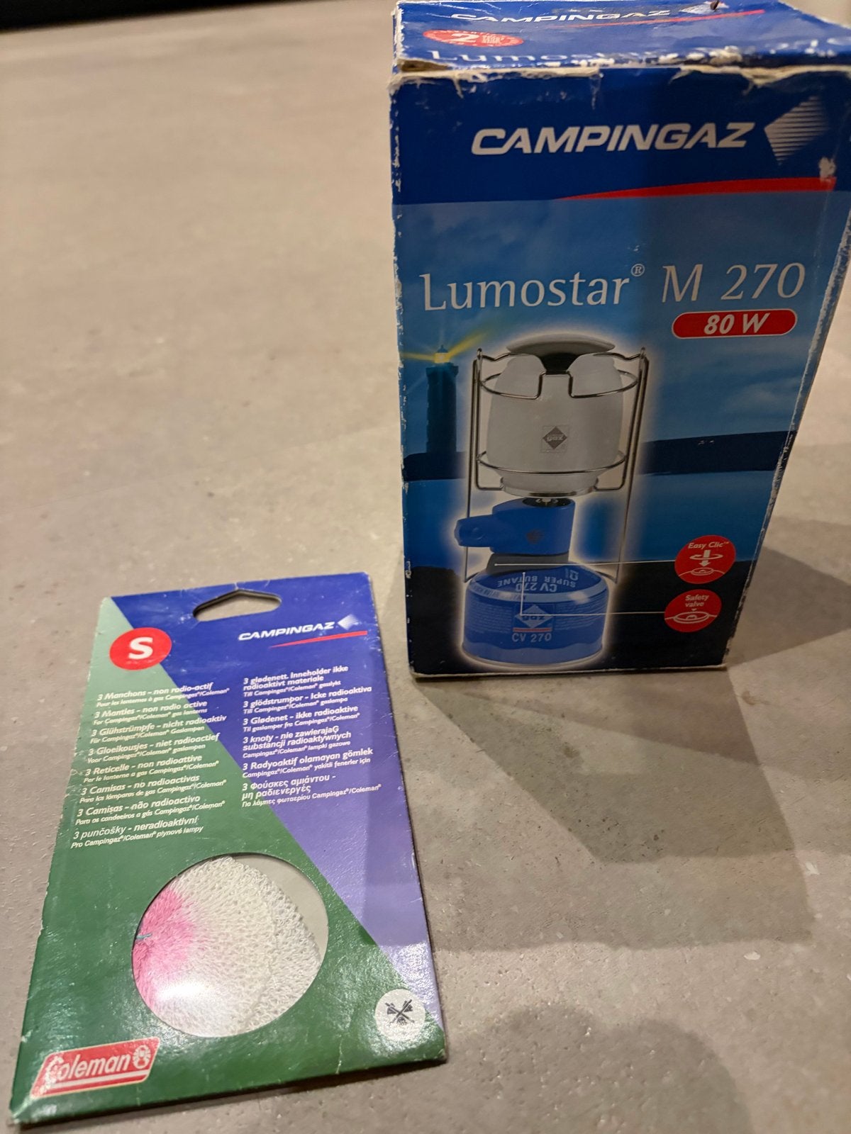 Campingaz Lumostar M 270 gaslamp met extra gloeikousjes, Ophalen, Gebruikt