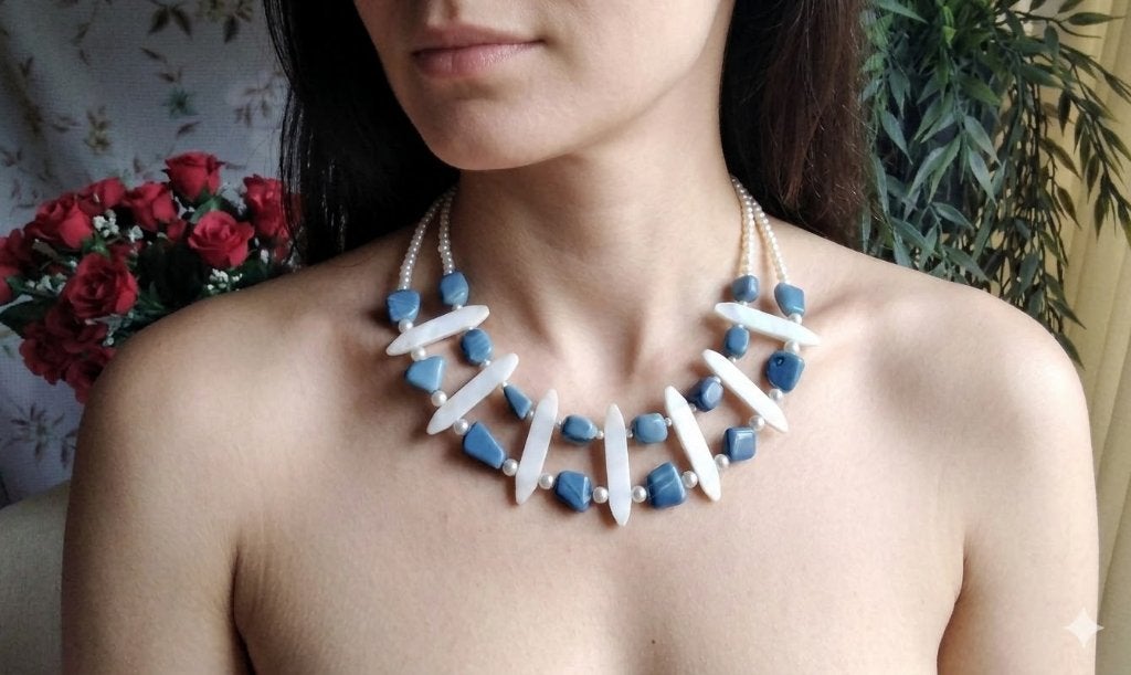 Uniek Exclusieve Ketting Ketting Opaal Zoetwater Parel ZS, Sieraden, Tassen en Uiterlijk, Kettingen, Blauw, Nieuw, Ophalen of Verzenden