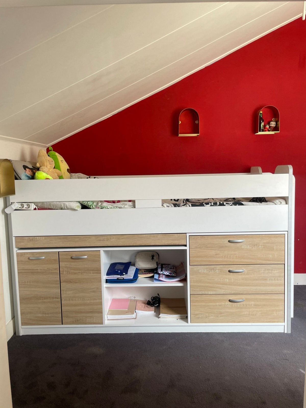 Halfhoogslaper met uitschuif bureau, Kinderen en Baby's, Kinderkamer | Stapelbedden en Hoogslapers, Ophalen, Gebruikt, Halfhoogslaper