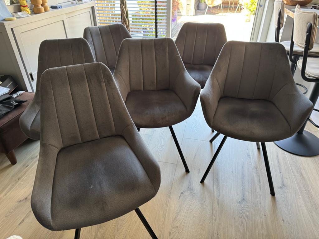 Set van 6 grijze eetkamerstoelen met metalen poten, Ophalen, Zo goed als nieuw, Vijf, Zes of meer stoelen, Modern