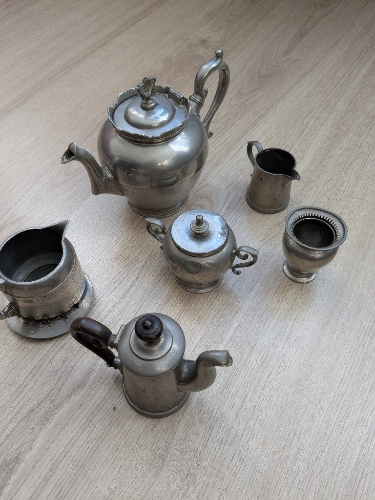 Antiek tinnen theeservies - 7-delig - Daalderop, Antiek en Kunst, Ophalen of Verzenden