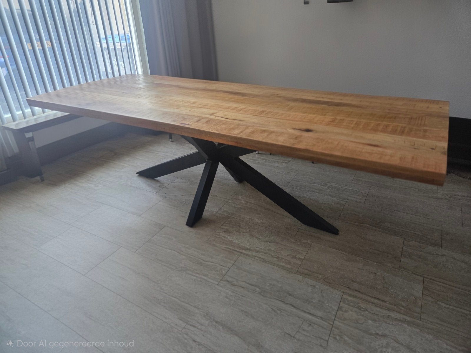 Grote Mango Houten Eettafel 260x100cm met Zwarte spinpoot, 100 tot 150 cm, 200 cm of meer, Zo goed als nieuw, Vijf personen of meer