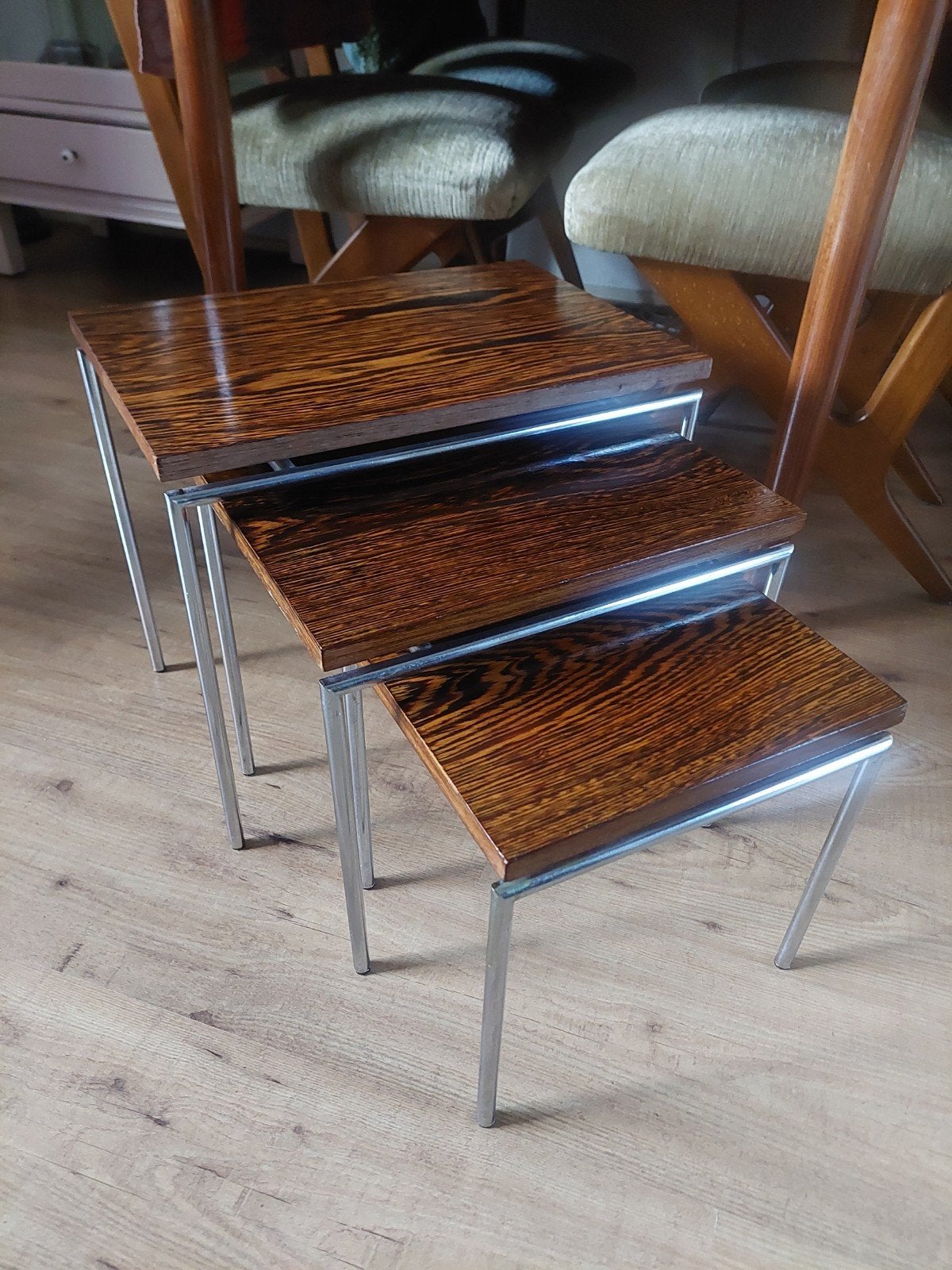 Midcentury mimiset nesttafeltje, Huis en Inrichting, Ophalen, Gebruikt, Rechthoekig, Minder dan 55 cm