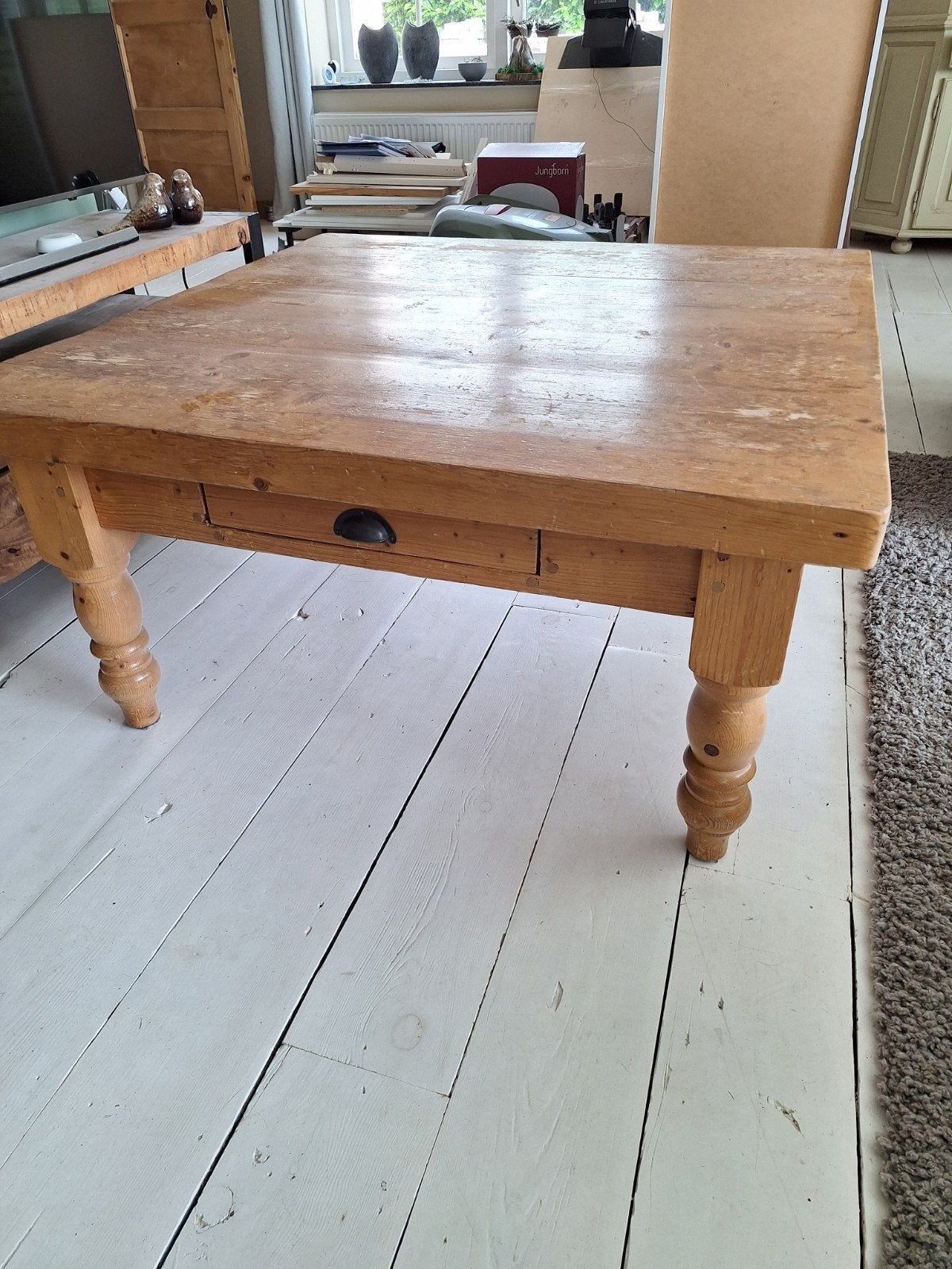Grenen tafel landelijk, Gebruikt, 200 cm of meer, Rechthoekig, 50 tot 100 cm