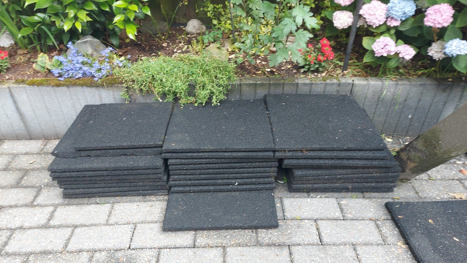 Rubberen terrastegels / rubber tegels speel toestel., Ophalen, Gebruikt, Rubber, Terrastegels