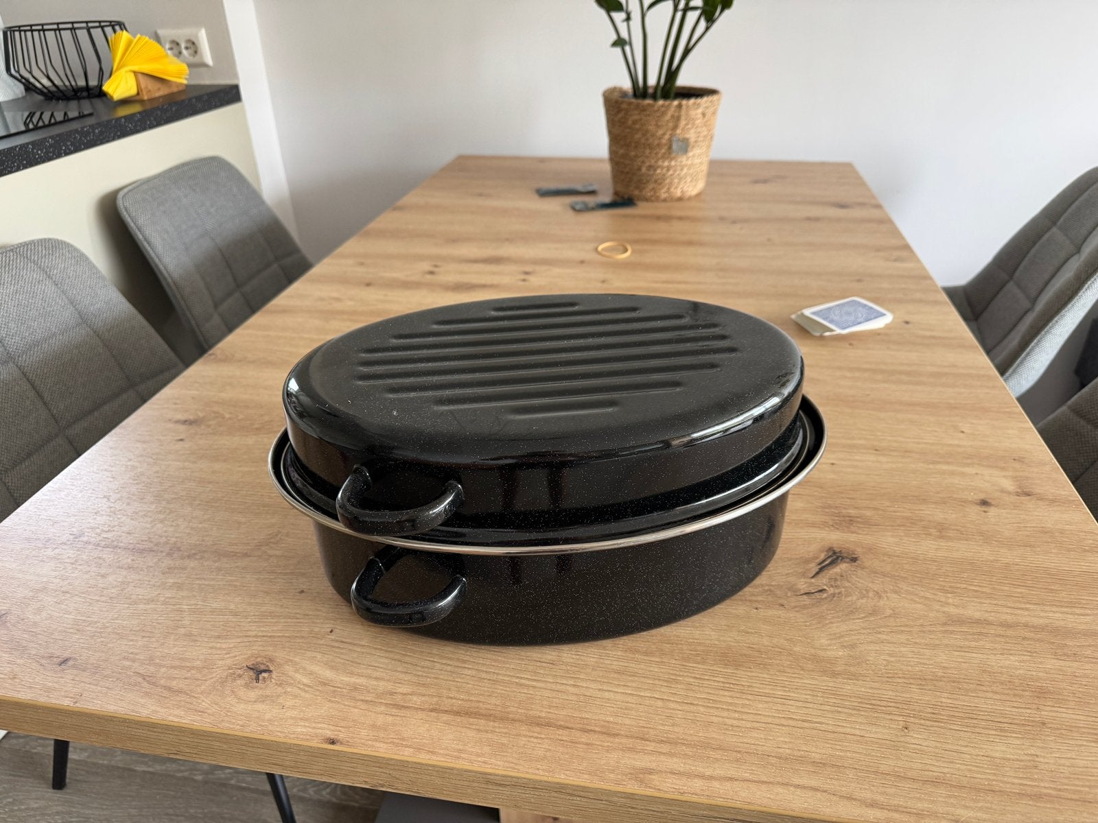Emaille ovenschaal / braadslede met deksel, Ophalen, Zo goed als nieuw, Overige materialen