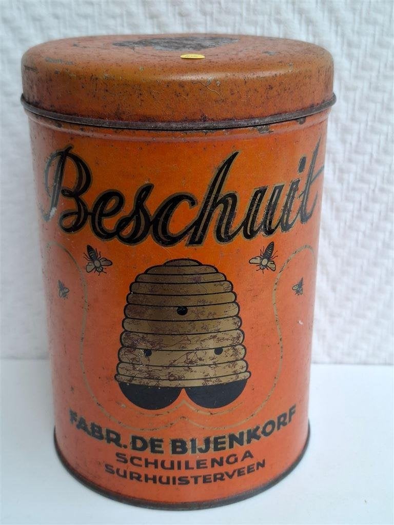 105 Beschuitblik, Fabr. de Bijenkorf Schuilenga, Surhuisterv, Ophalen of Verzenden