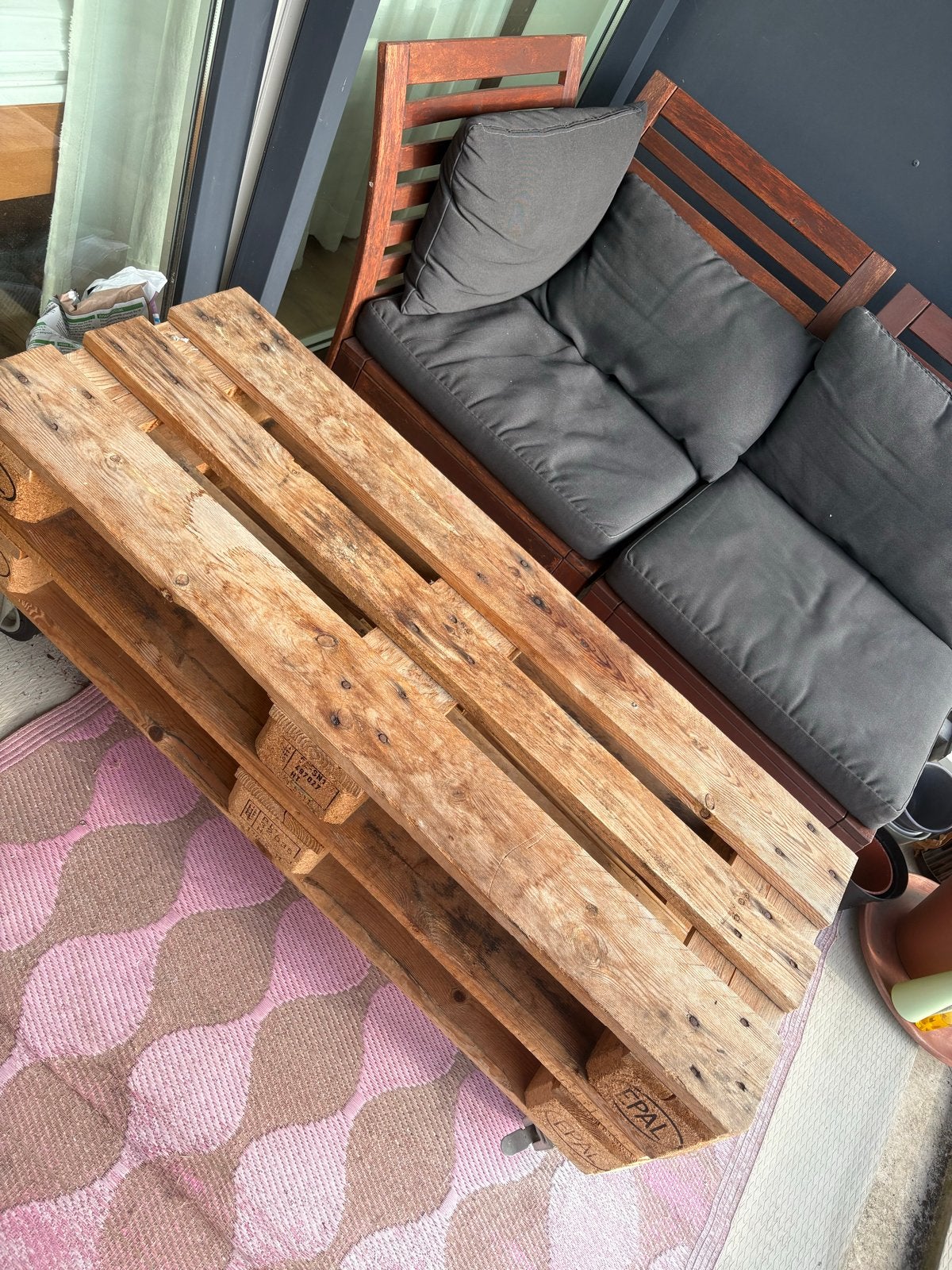 Houten pallet op wielen - 120cm lang, Ophalen, Gebruikt, Hout
