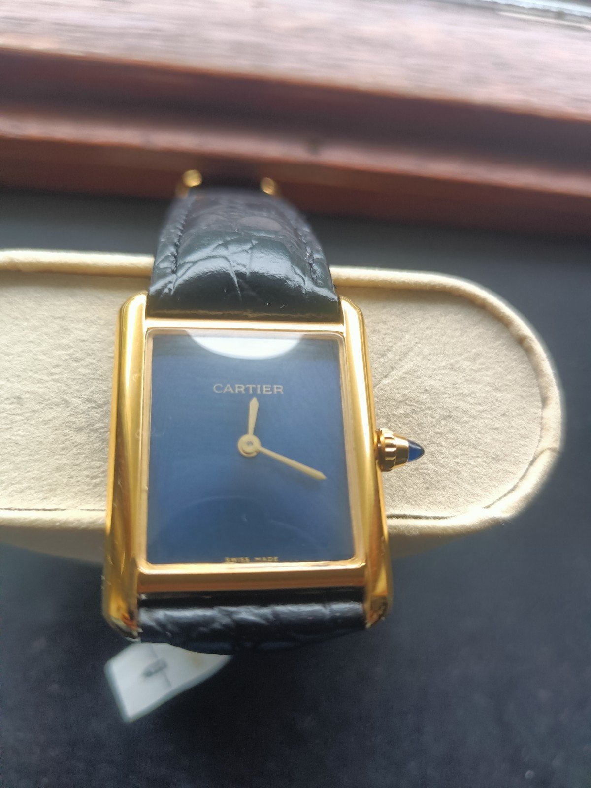 Cartier Tank Must de Cartier Vermeil - Blauwe Wijzerplaat, Sieraden, Tassen en Uiterlijk, Horloges | Dames, Overige merken, Polshorloge