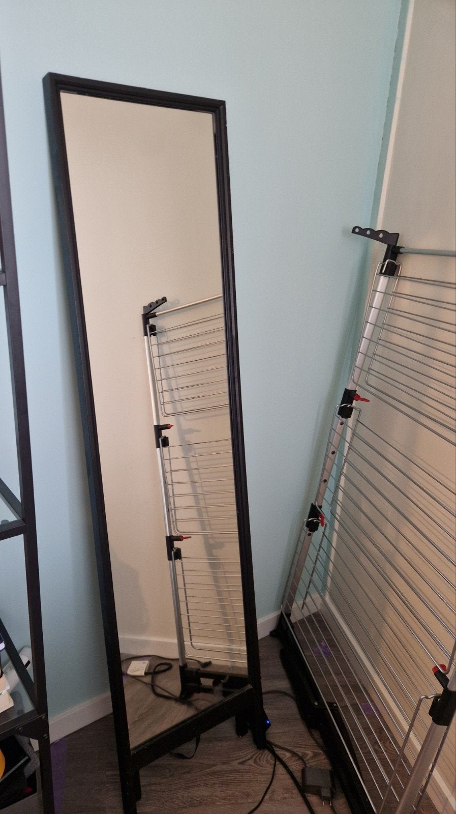 Zwarte passpiegel met standaard, Huis en Inrichting, Ophalen, Minder dan 50 cm, Gebruikt, Minder dan 100 cm