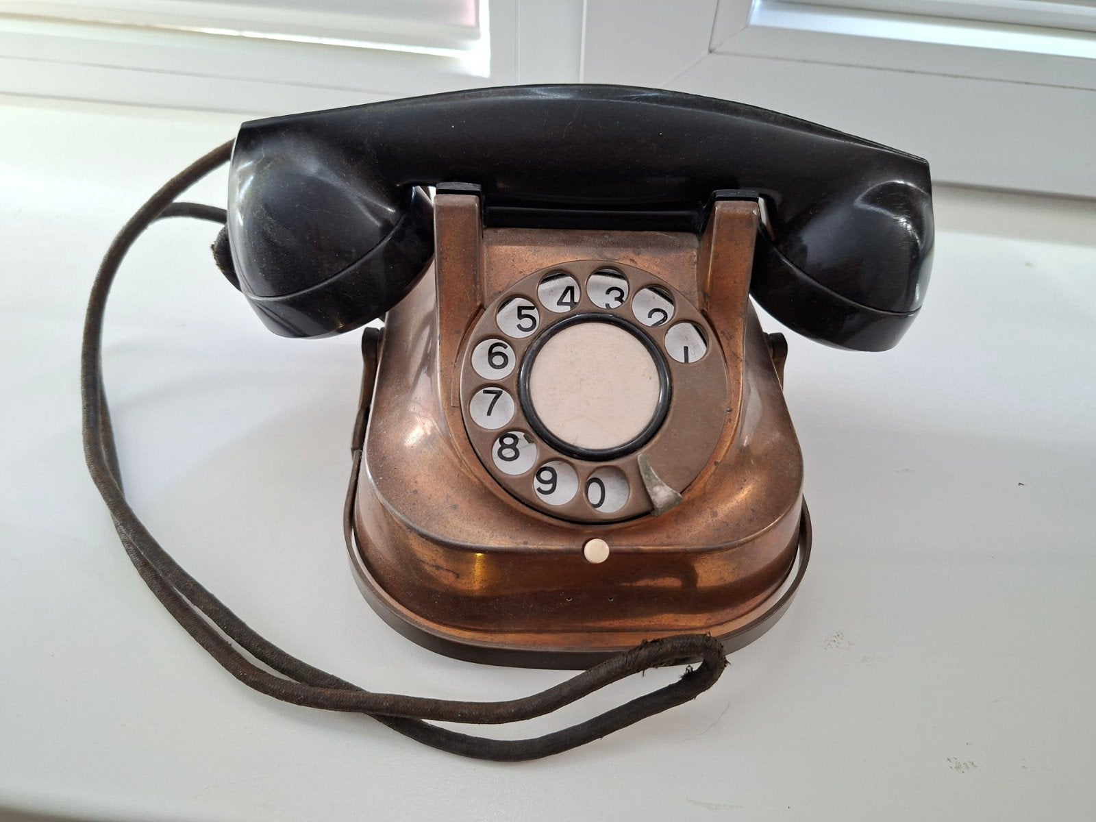 Vintage Koperen Telefoon met Draaischijf, Ophalen